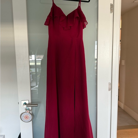 Azazie Burgundy Maxi Natalia Dress - Picture 1 of 4